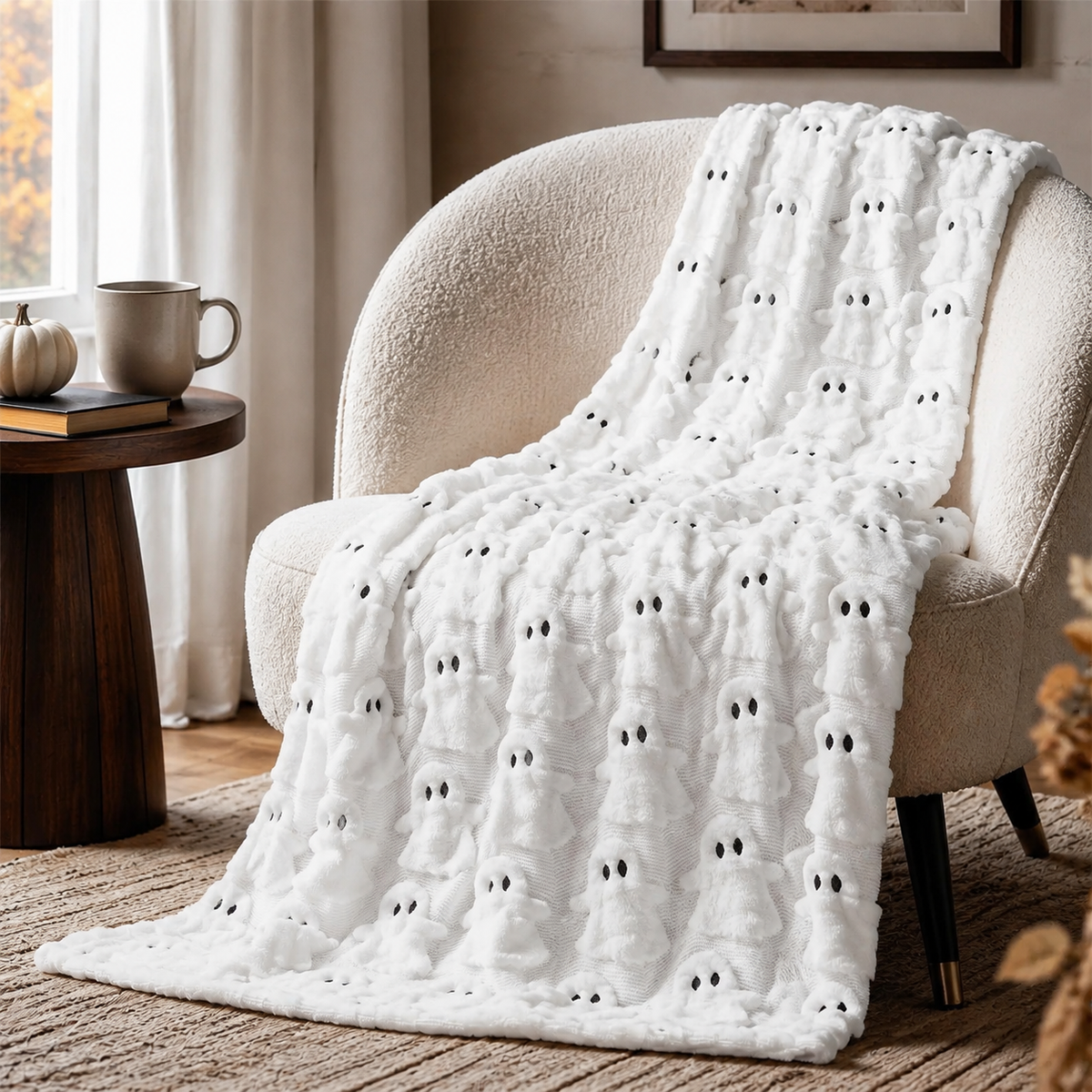 White Ghost Halloween Blanket