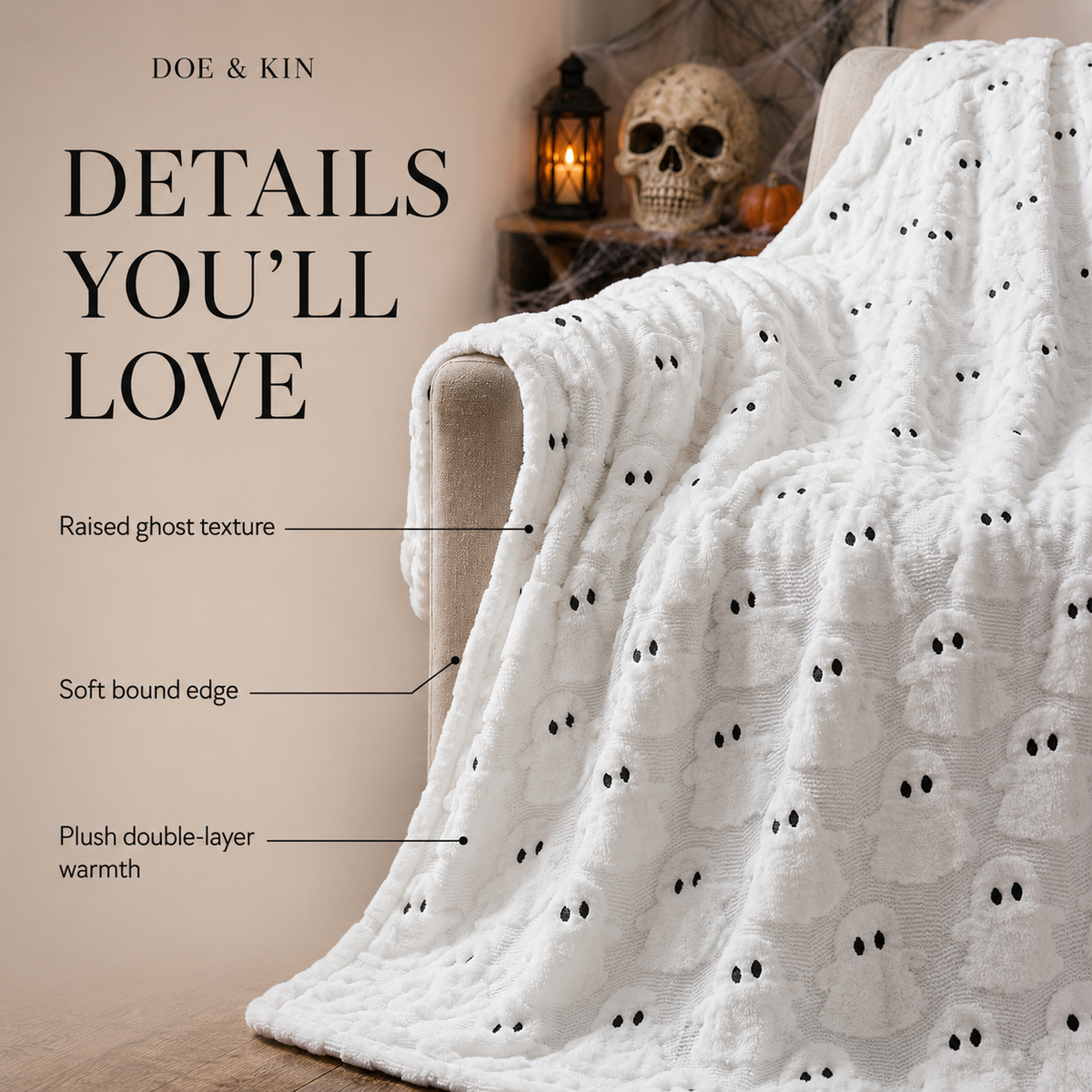 White Ghost Halloween Blanket