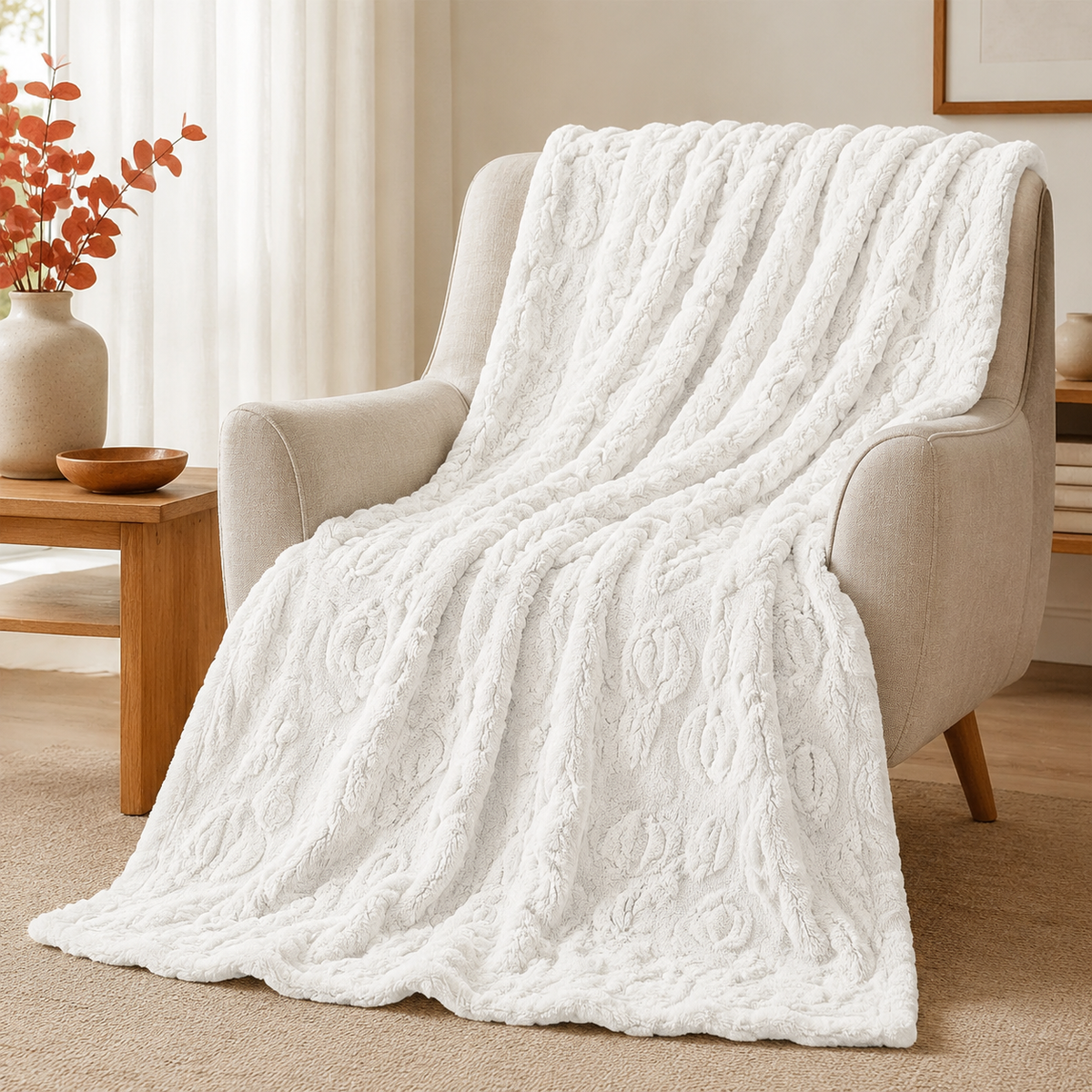 White Pumpkin Embossed Flannel Throw