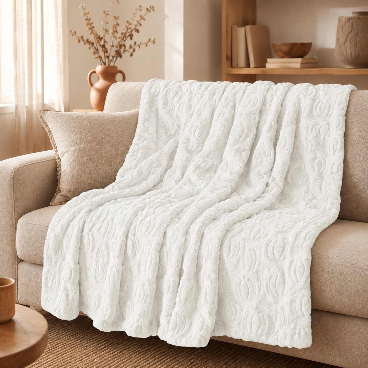 White Pumpkin Embossed Flannel Throw