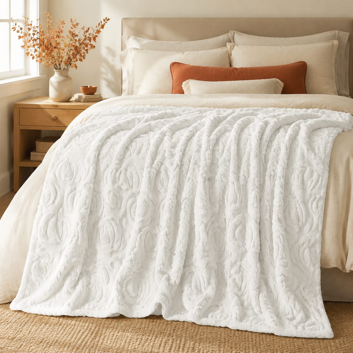 White Pumpkin Embossed Flannel Throw