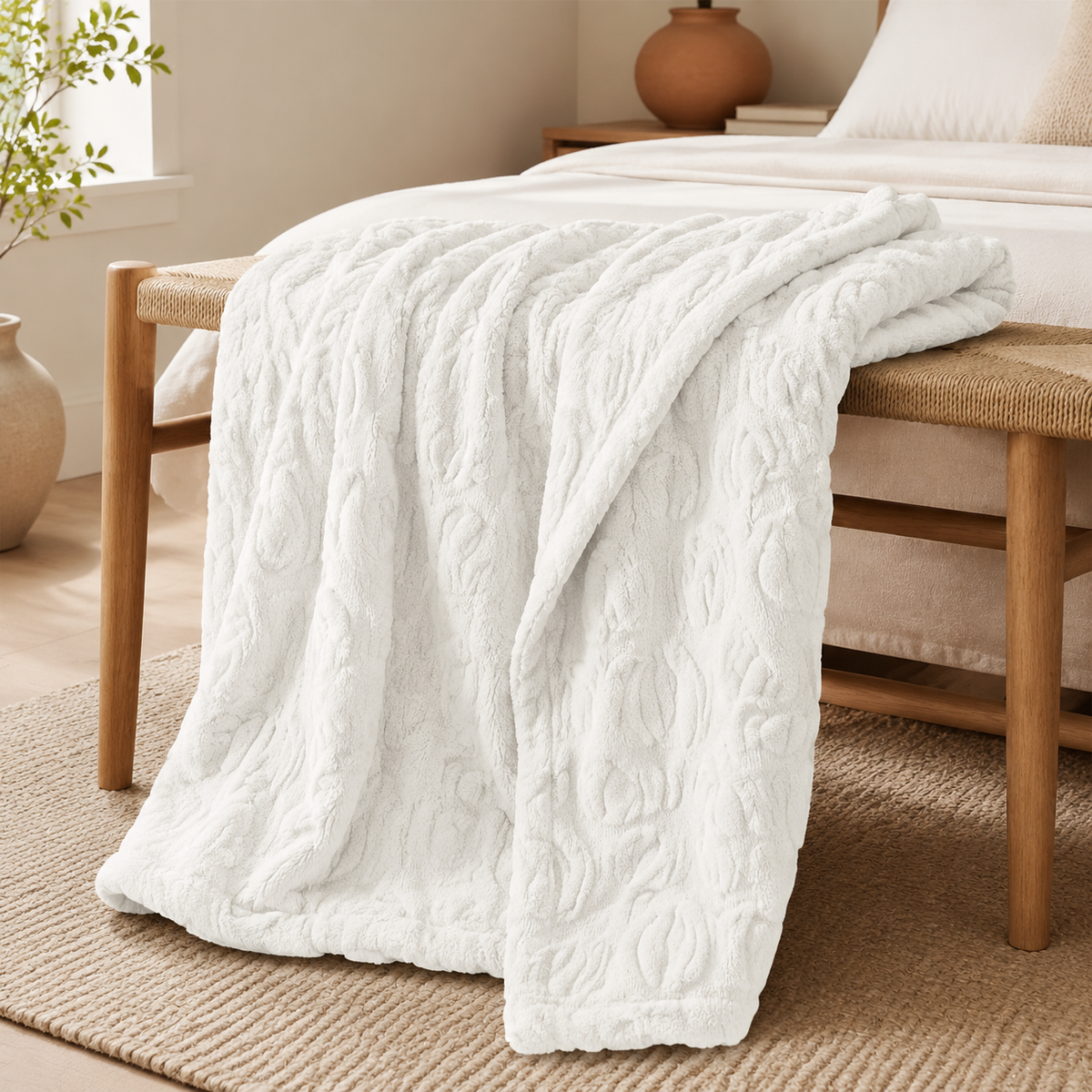 White Pumpkin Embossed Flannel Throw