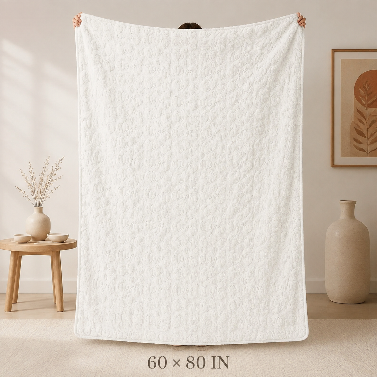 White Pumpkin Embossed Flannel Throw