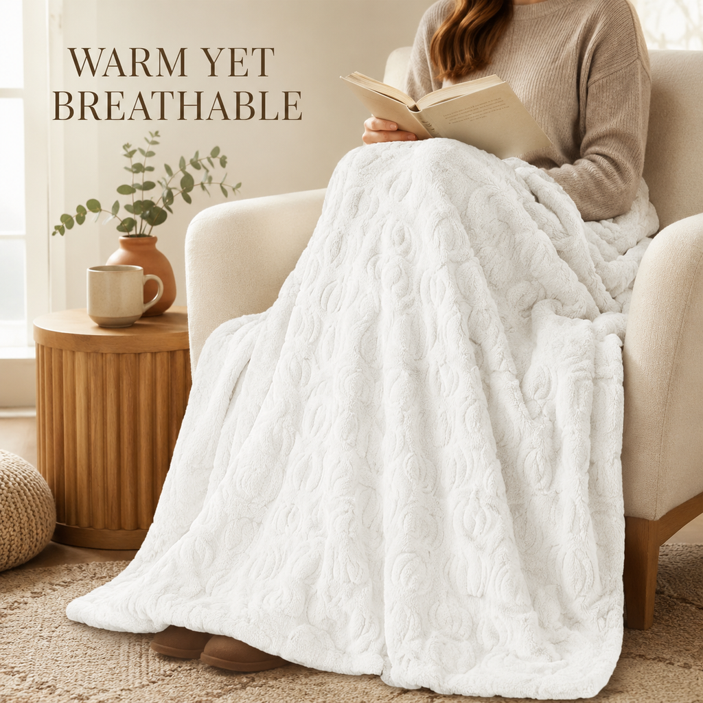 White Pumpkin Embossed Flannel Throw