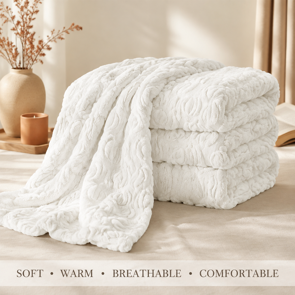 White Pumpkin Embossed Flannel Throw