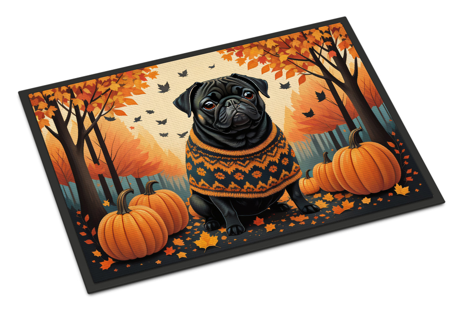 Black Pug Fall Doormat