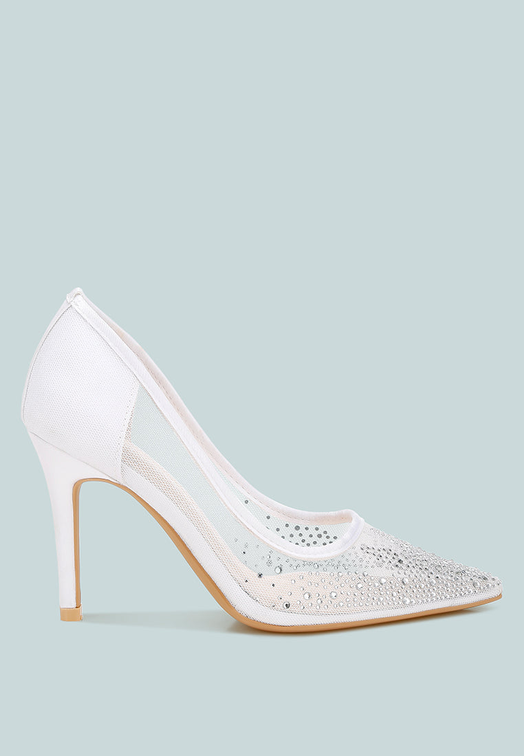 High Ball Mesh Rhinestone Stiletto Pumps