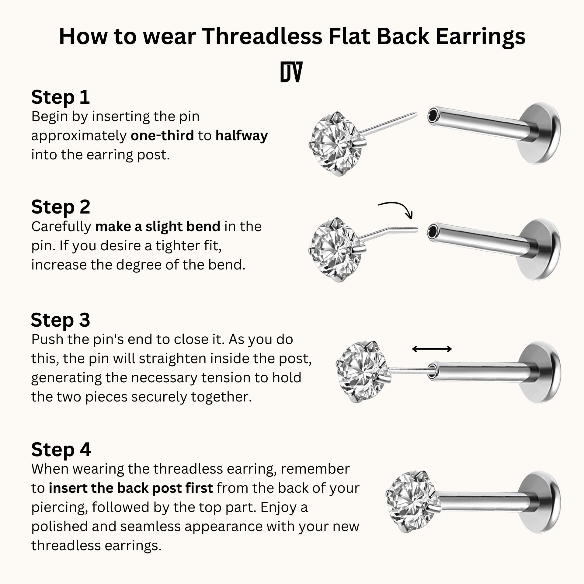 Petite Heart Threadless Labret Titanium Flat Back Earring