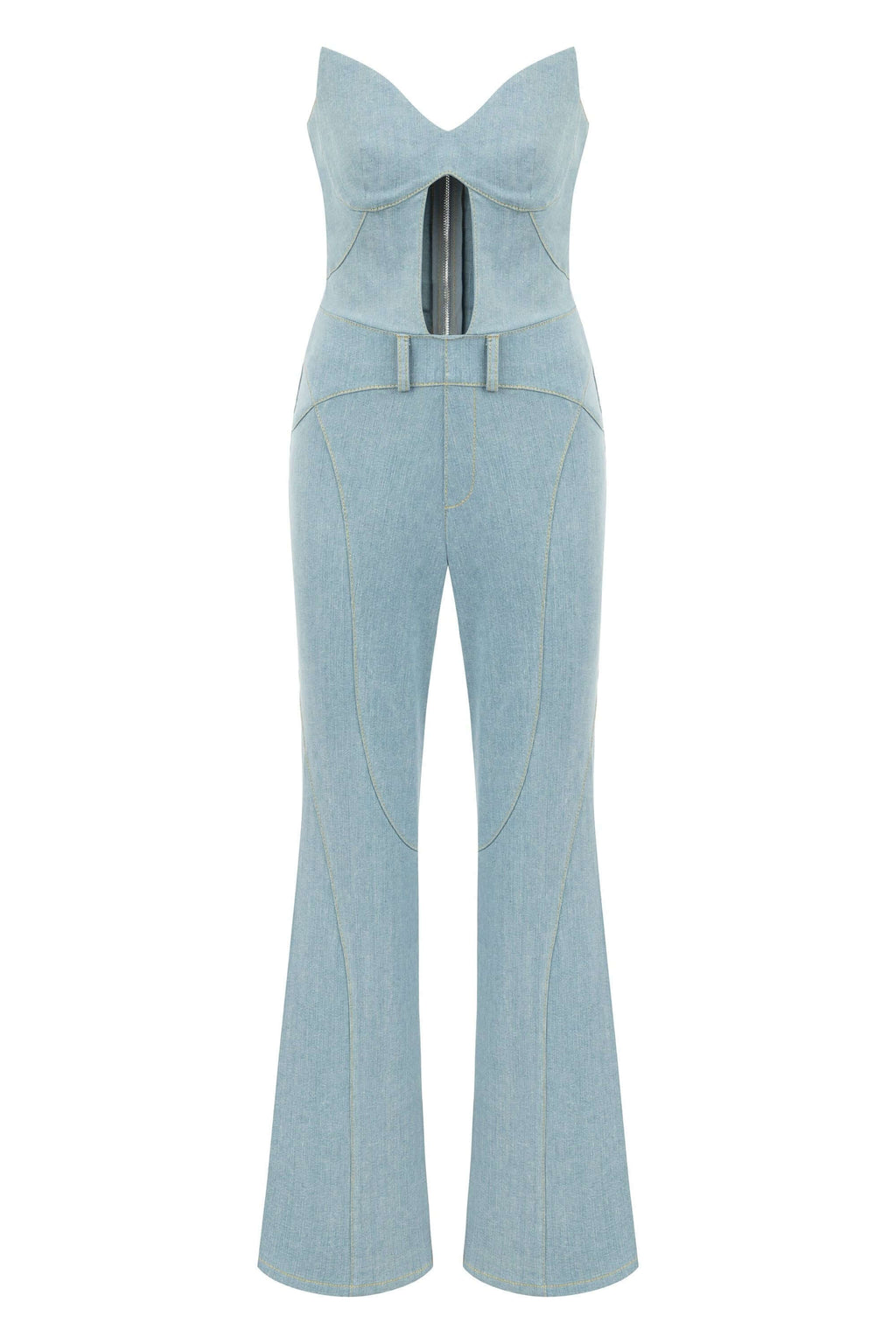 JENDUE Marvel Maxi Denim Jumpsuit - Strapless, Cut-Out