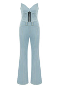 JENDUE Marvel Maxi Denim Jumpsuit - Strapless, Cut-Out