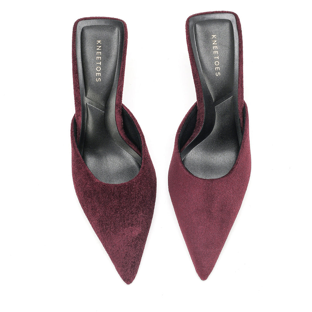 Luna - Maroon Velvet Mules