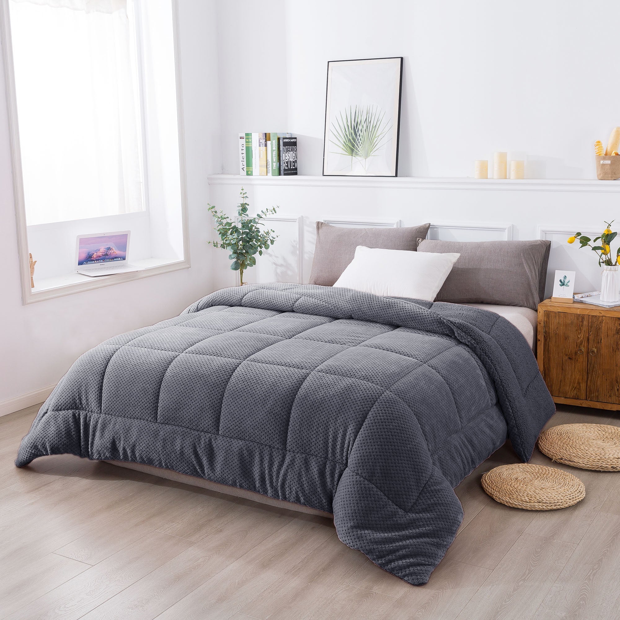 Kasentex Reversible All-Season Plush Comforter Set Twin/Queen/King - Warm Plush Bedding for Winter