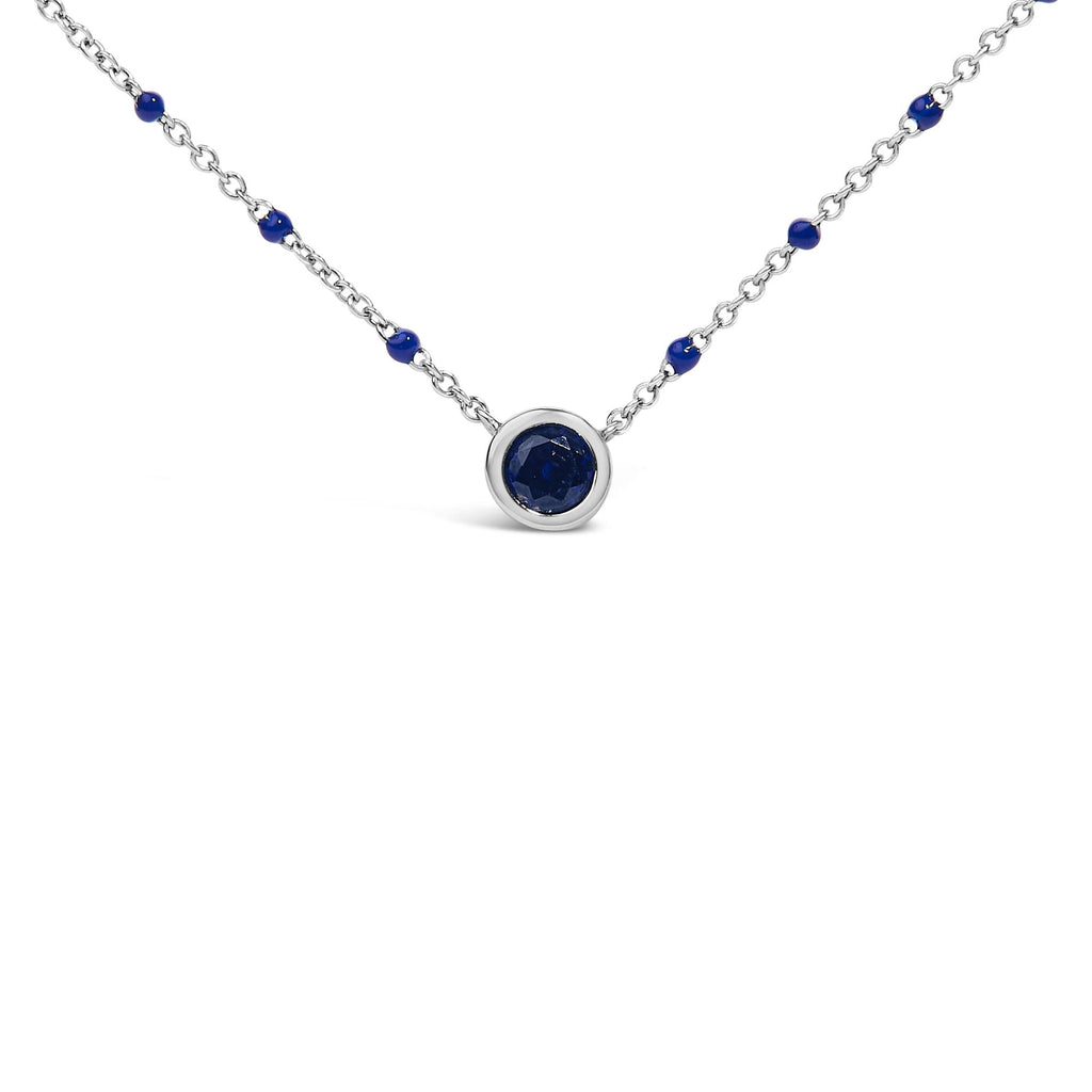 Sterling Silver Created Sapphire Bead Chain Necklace 18 Inch