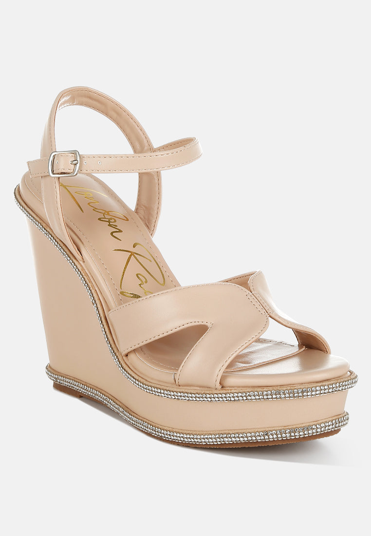 London Rag Regina Rhinestones Embellished Wedge Sandals
