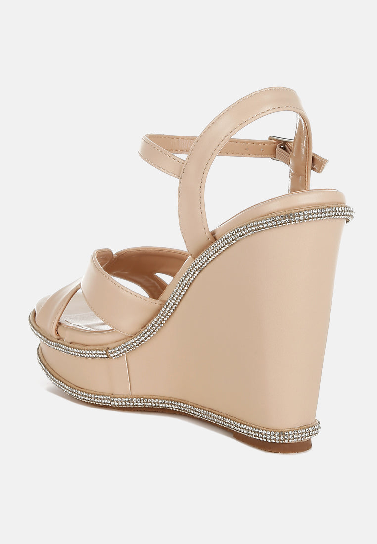 London Rag Regina Rhinestones Embellished Wedge Sandals