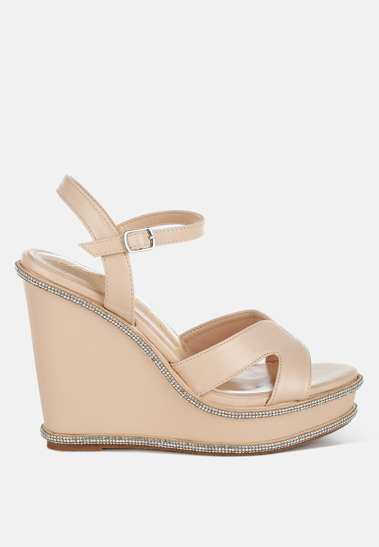 London Rag Regina Rhinestones Embellished Wedge Sandals