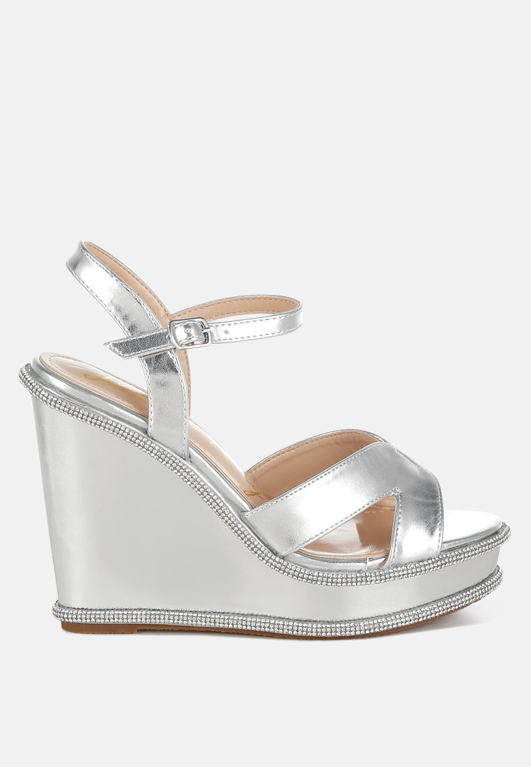 London Rag Regina Rhinestones Embellished Wedge Sandals