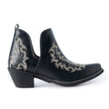 Myra Tempest Embroidered Cowgirl Booties in Onyx for Women in Genuine Leather with Snip Toe