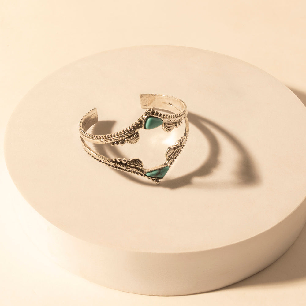 Myra Pueblo Stack Cuff Bracelets for Women with turquoise, and feather stone detail for western wear