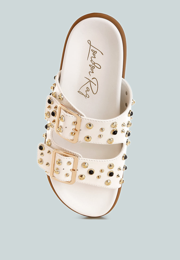 Jayata Metallic Stud Embellished Sliders-3