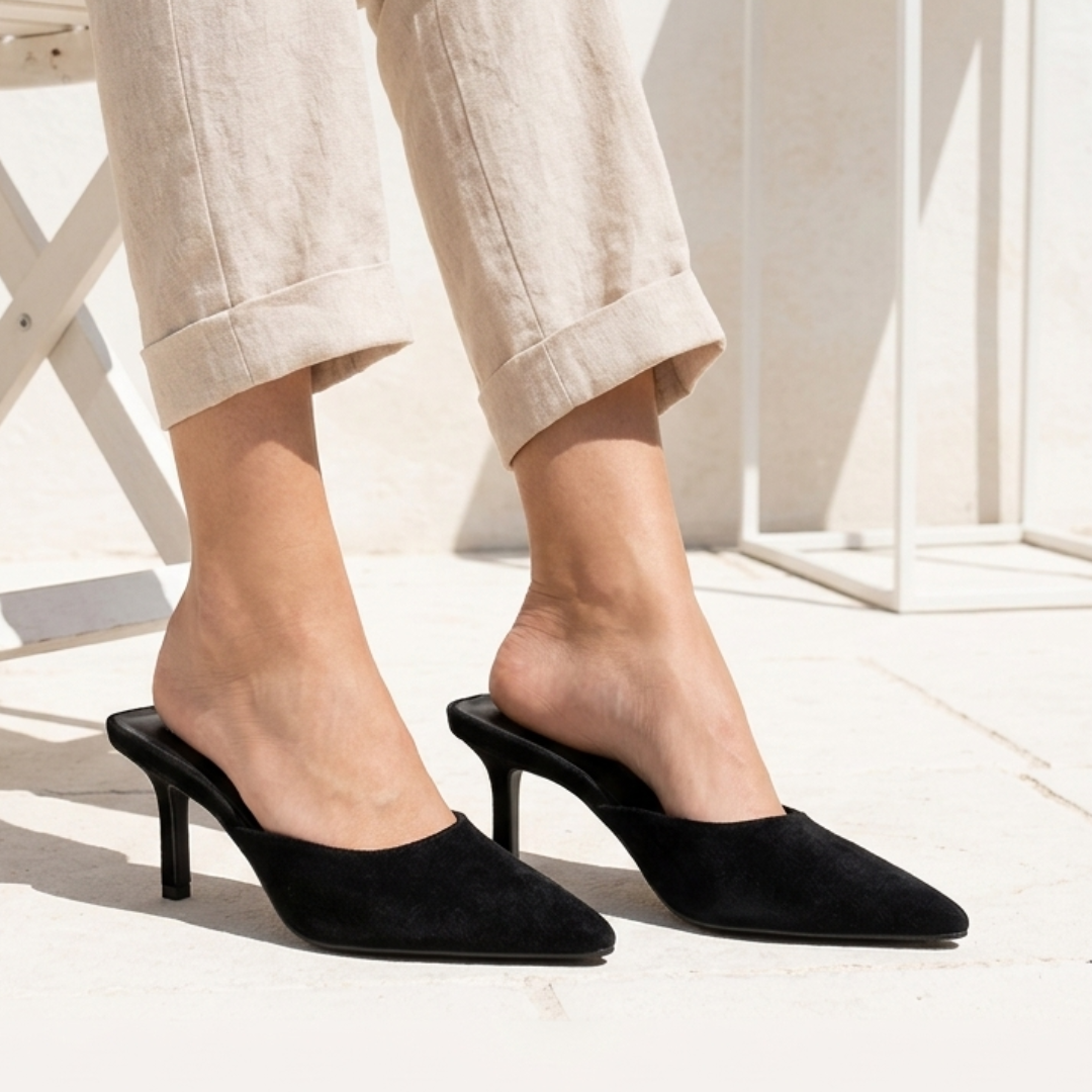 Luna - Black Velvet Mules