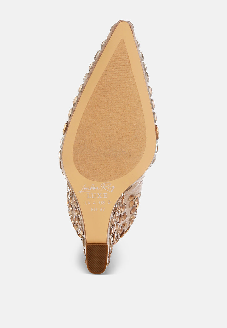 London Rag Trend Titan Diamante Slim Wedge Heel Boots