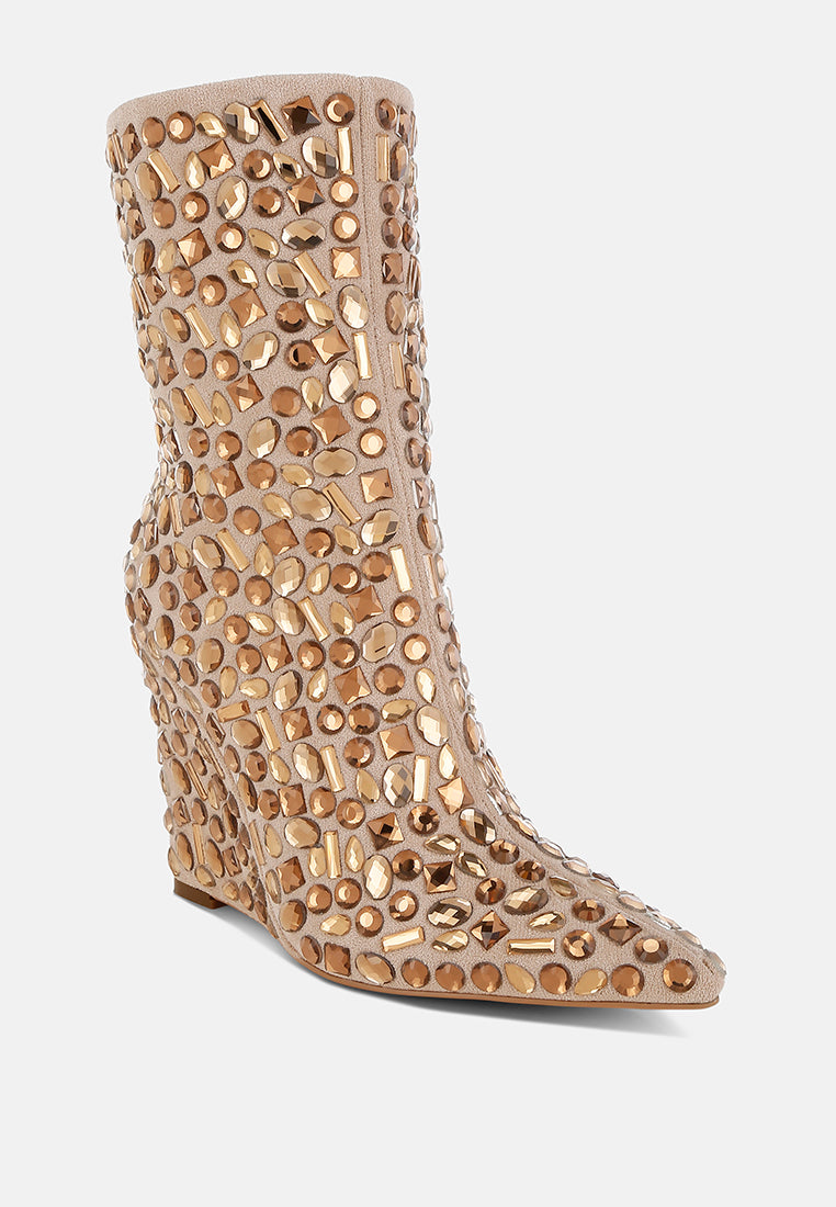 London Rag Trend Titan Diamante Slim Wedge Heel Boots