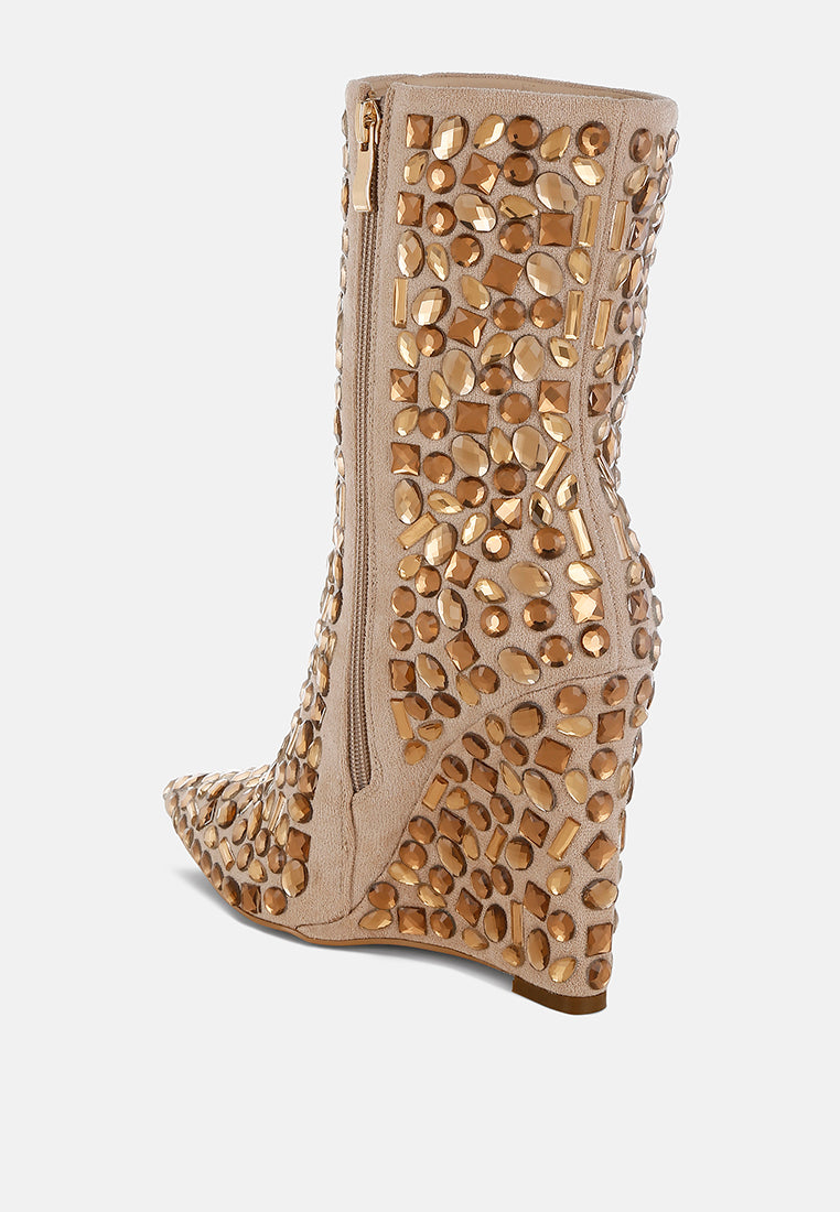 London Rag Trend Titan Diamante Slim Wedge Heel Boots