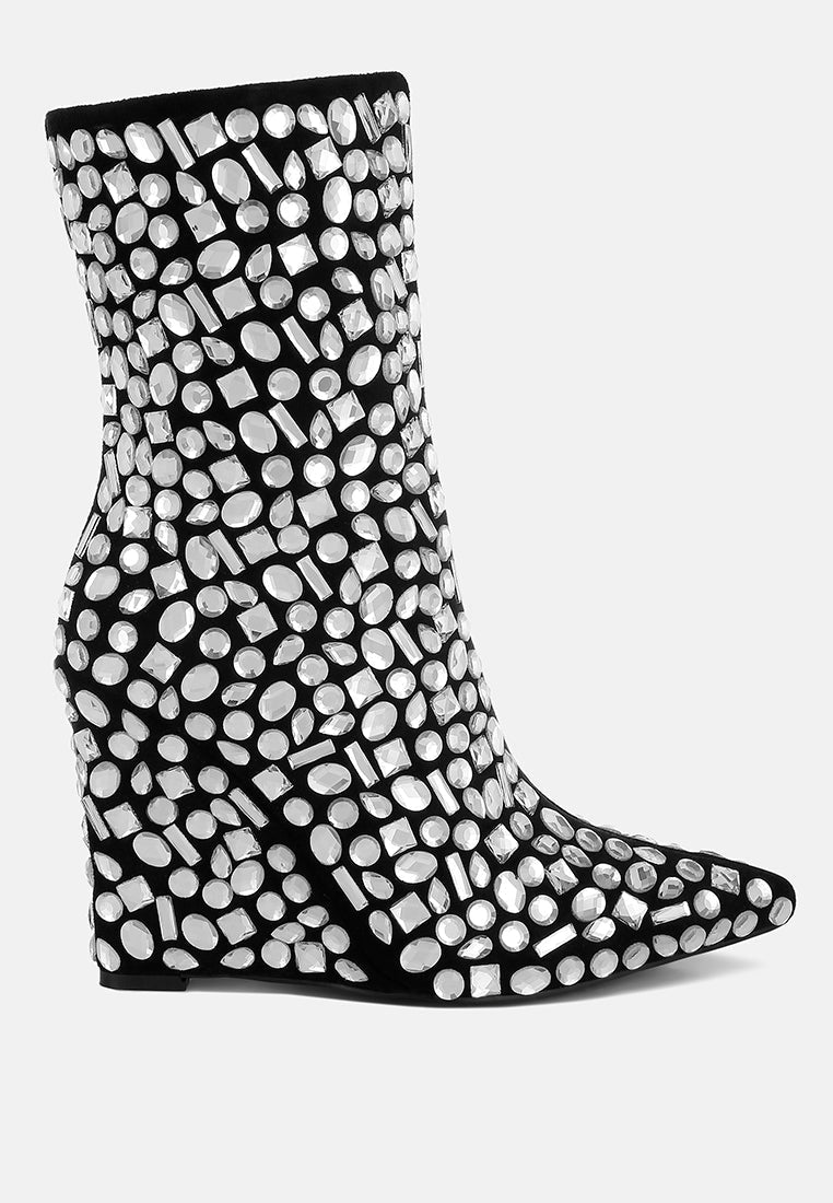 London Rag Trend Titan Diamante Slim Wedge Heel Boots