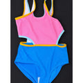 DSG Pink & Blue Kids One-Piece Swimsuit with Yellow Trim
