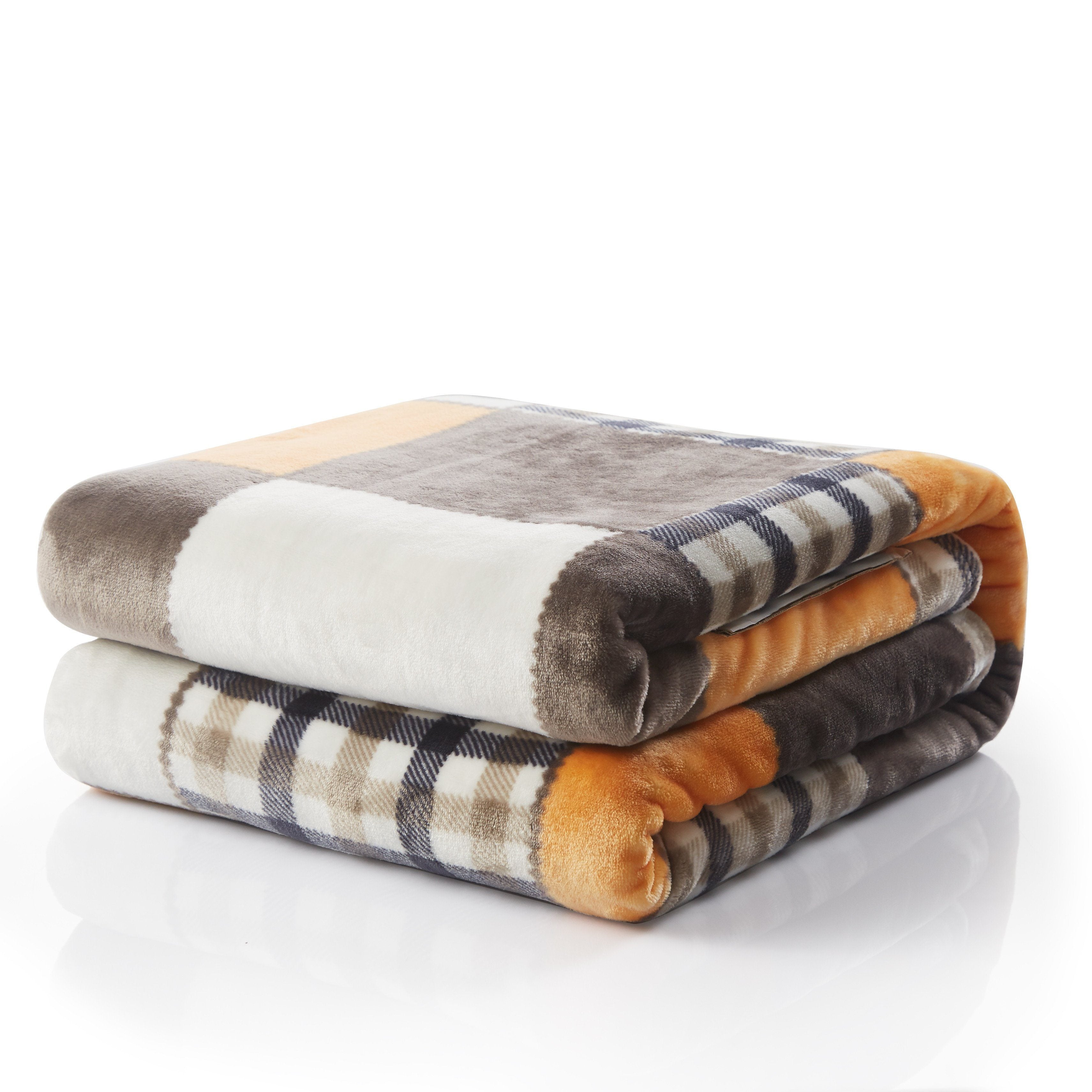 Tache Fall Orange Farmhouse Super Soft Micro Fleece Plaid Patchwork Plush Lightweight Bed Throw Blanket (4021)