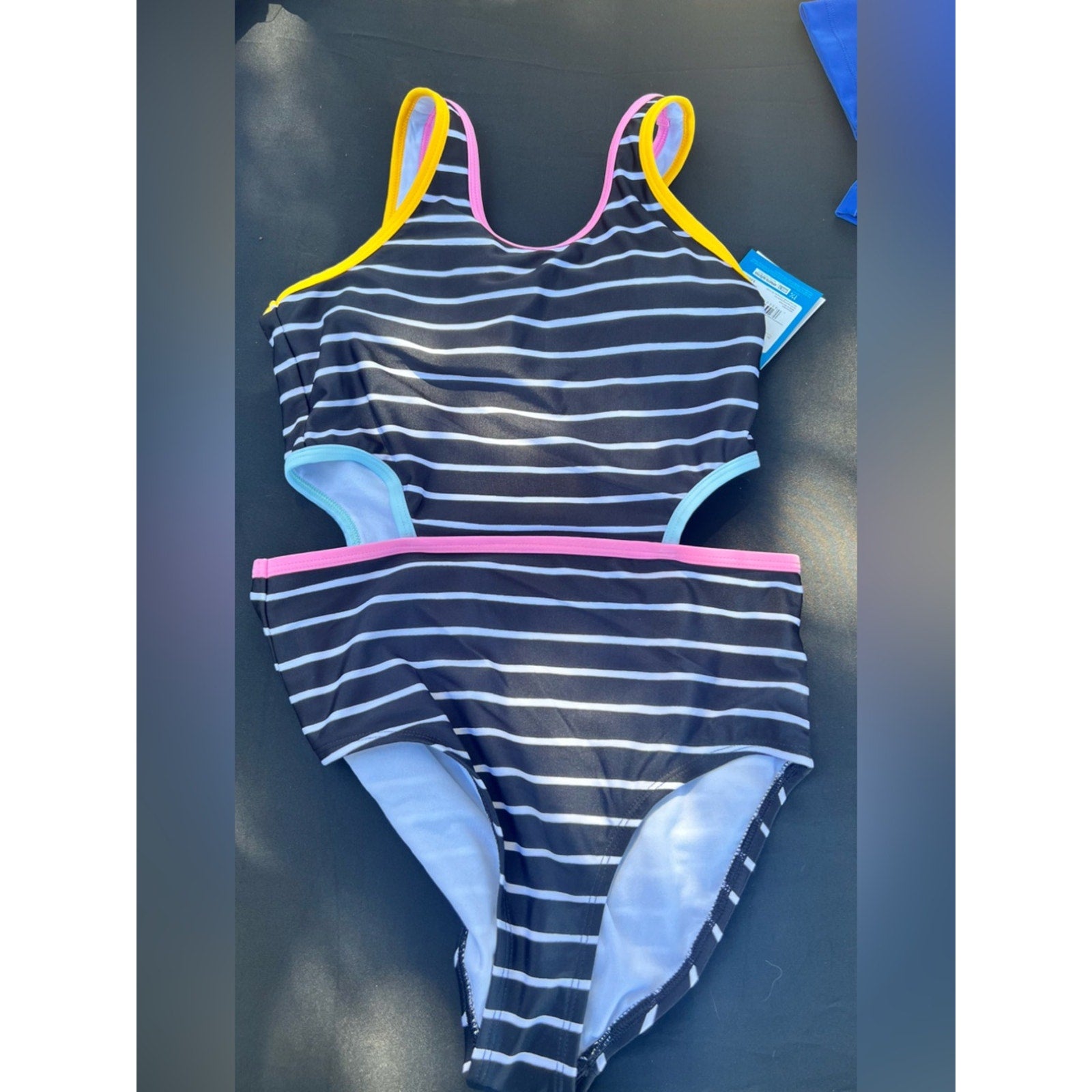 Girls' DSG Stripe One-Piece Swimsuit with Yellow Trim