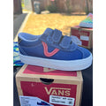Vans Kids Navy Blue Velcro Sneakers with Red Accent