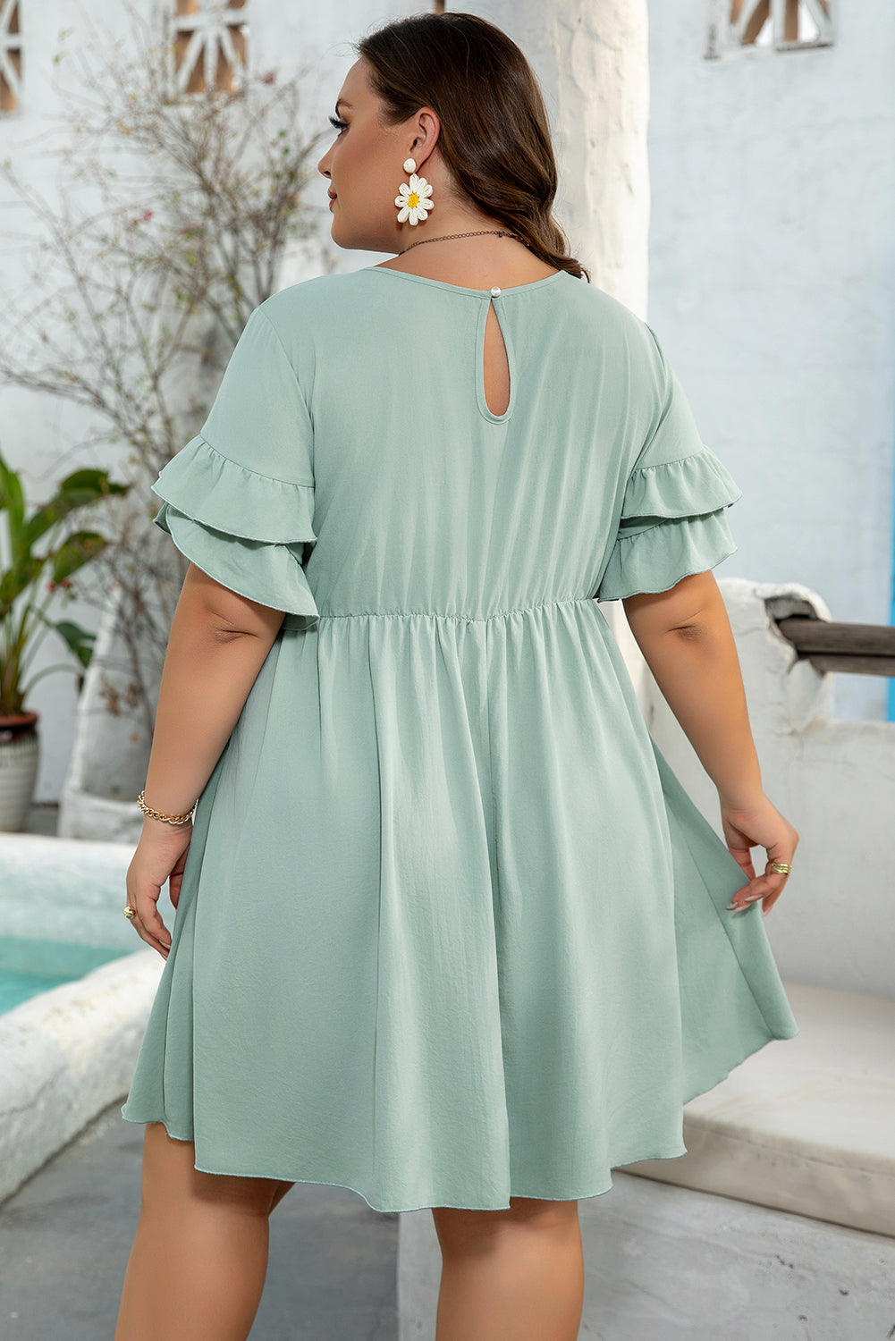 Gracie Plus Size Ruffle Trim Short Sleeve Dress-1