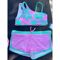 3 piece DSG Pink & Teal One-Shoulder Kids Bikini Set