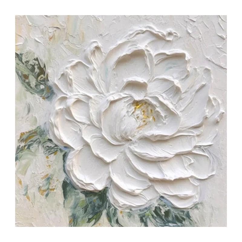 White Flower Painting, Hand Painted Textured Canvas Wall Art, Cream Floral Decor, Square Botanical Art, Framed or Frameless