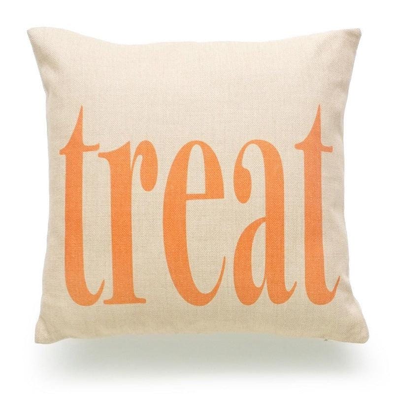 Halloween Throw Pillow, Filled Cotton Linen Cushion, Trick or Treat Pumpkin Pillow, Orange Black Halloween Sofa and Porch Decor