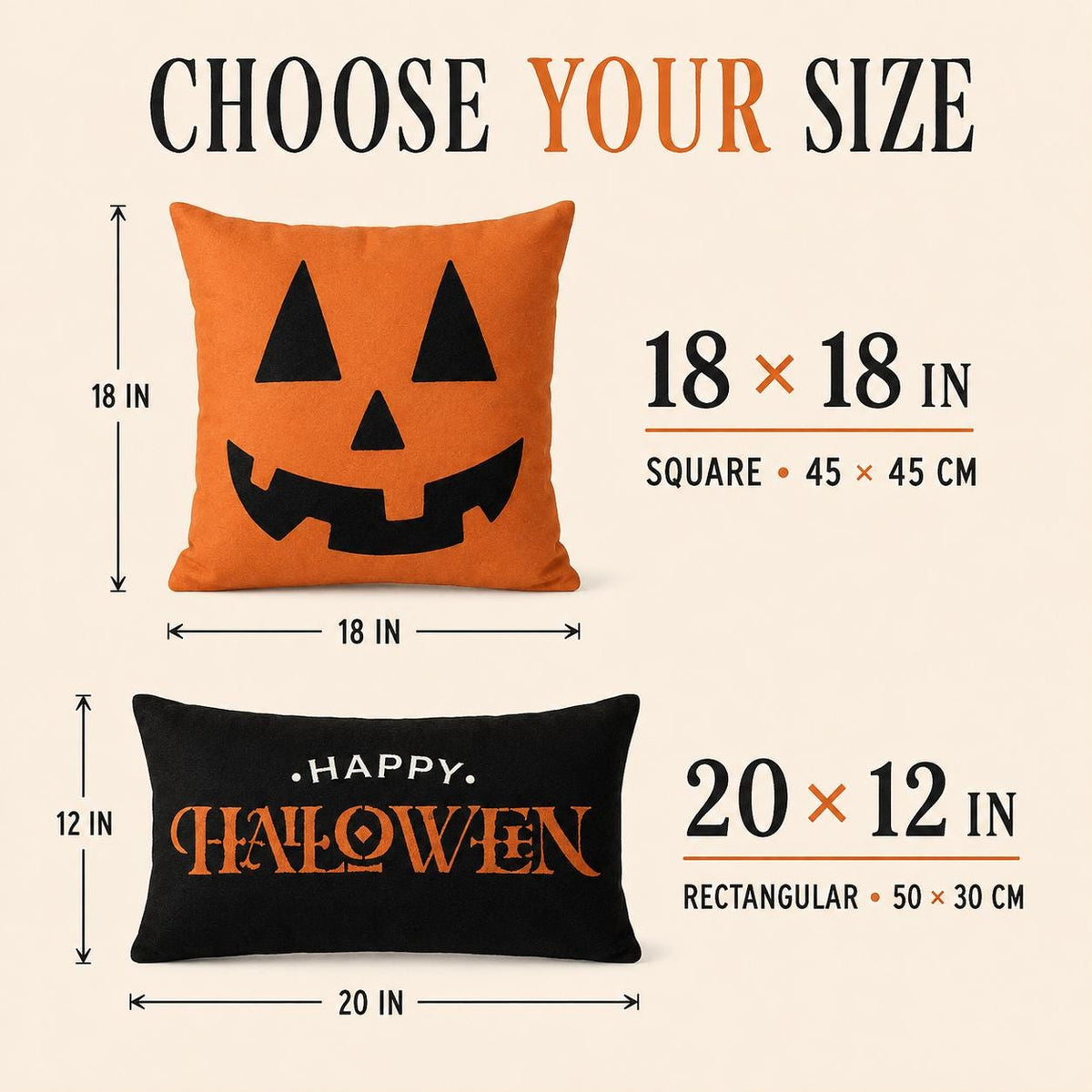 Halloween Throw Pillow, Filled Cotton Linen Cushion, Trick or Treat Pumpkin Pillow, Orange Black Halloween Sofa and Porch Decor