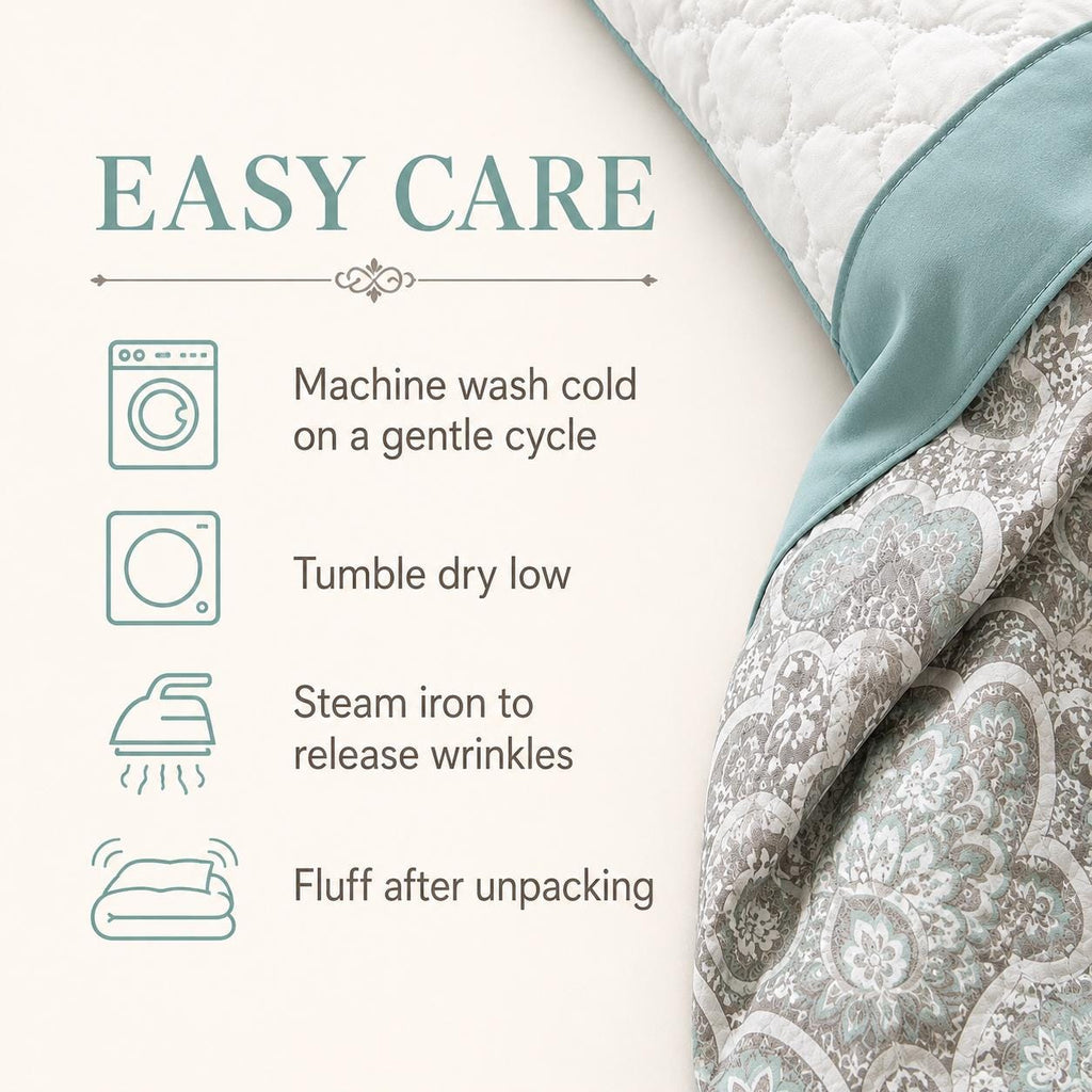 Seafoam Queen Comforter Set, 8 Piece Damask Bedding Set, Quilted Bed Set With Bedskirt, Shams and Decorative Pillows