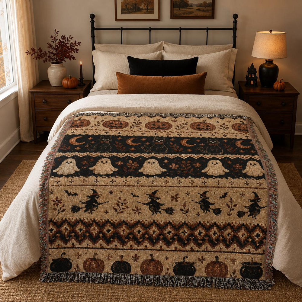 Ghost Cat Halloween Woven Blanket