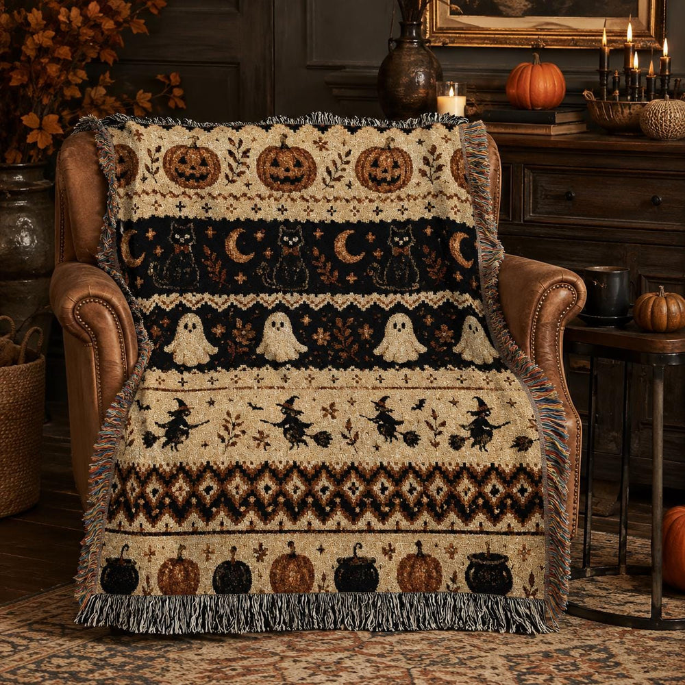 Ghost Cat Halloween Woven Blanket