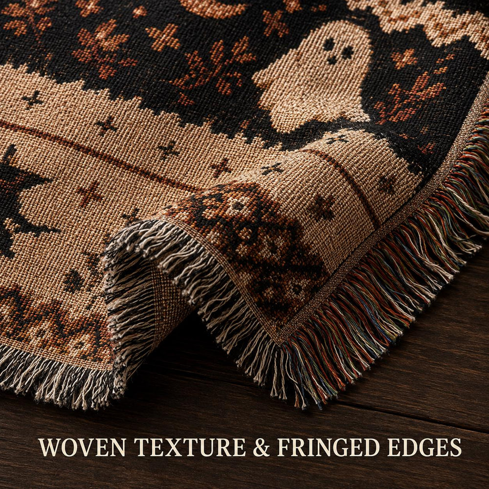 Ghost Cat Halloween Woven Blanket