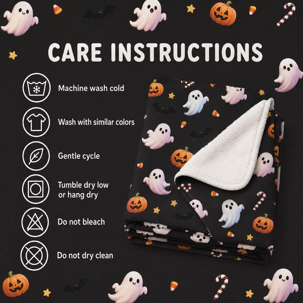 Cute Ghost Halloween Sherpa Blanket, Pumpkin Fleece Throw, Cozy Spooky Blanket, Kids Halloween Decor