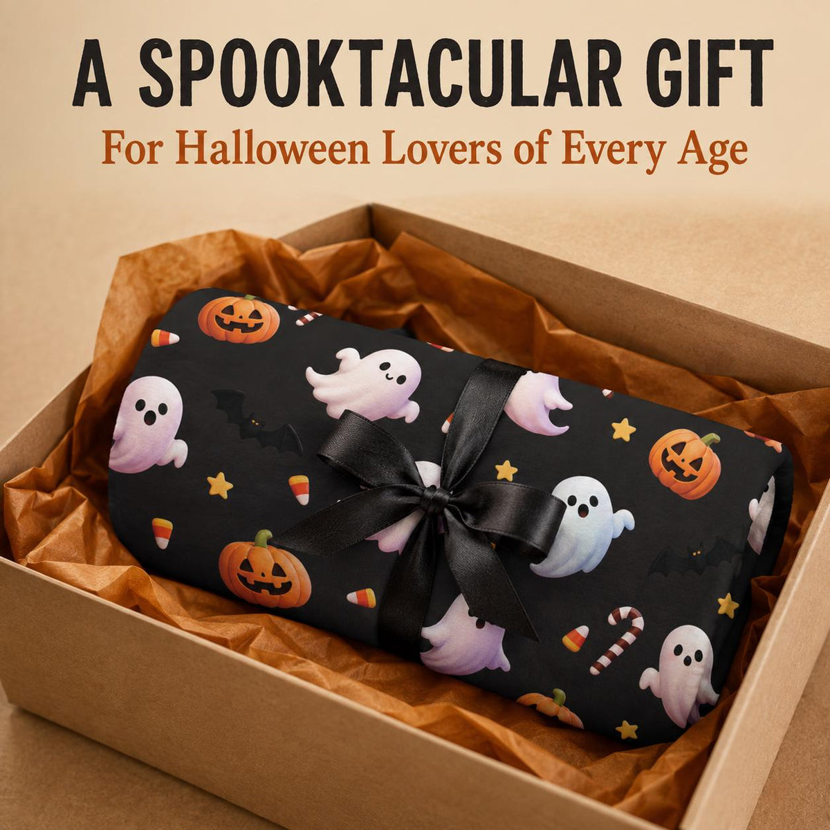 Cute Ghost Halloween Sherpa Blanket, Pumpkin Fleece Throw, Cozy Spooky Blanket, Kids Halloween Decor