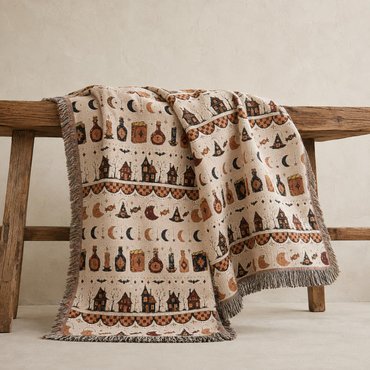 Woven Witchy Apothecary Throw Blanket, Potion Bottles Moons Gothic Halloween Decor, Autumn Witch Gift