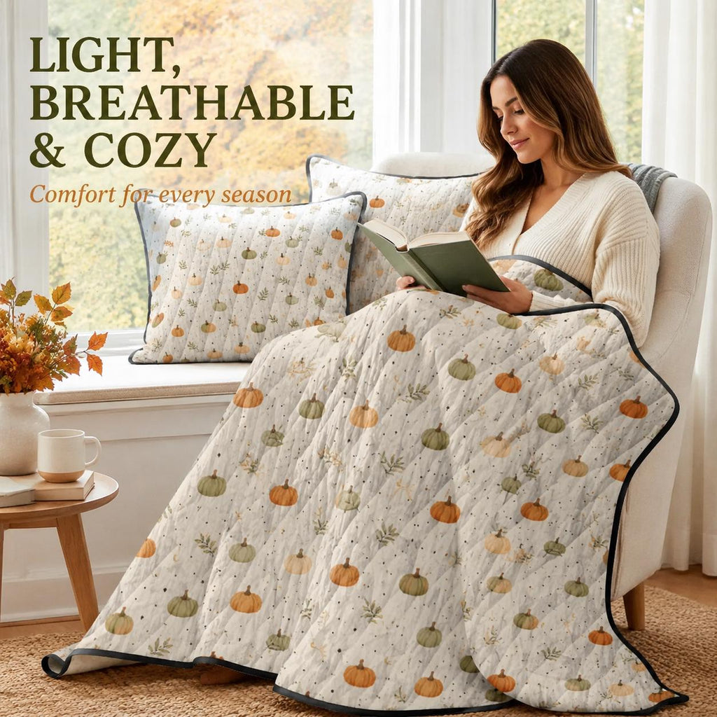 Pumpkin Quilt Cover Set with 2 Pillowcases, Fall Botanical Bedding, Lightweight Autumn Duvet, Twin Queen King