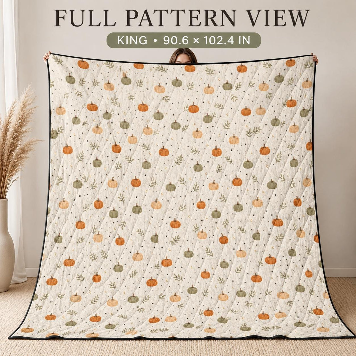 Pumpkin Quilt Cover Set with 2 Pillowcases, Fall Botanical Bedding, Lightweight Autumn Duvet, Twin Queen King
