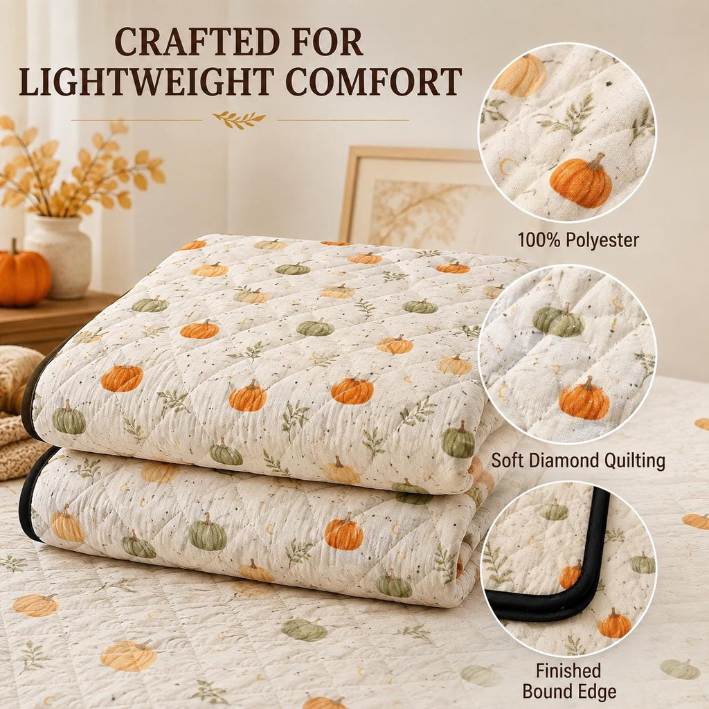Pumpkin Quilt Cover Set with 2 Pillowcases, Fall Botanical Bedding, Lightweight Autumn Duvet, Twin Queen King