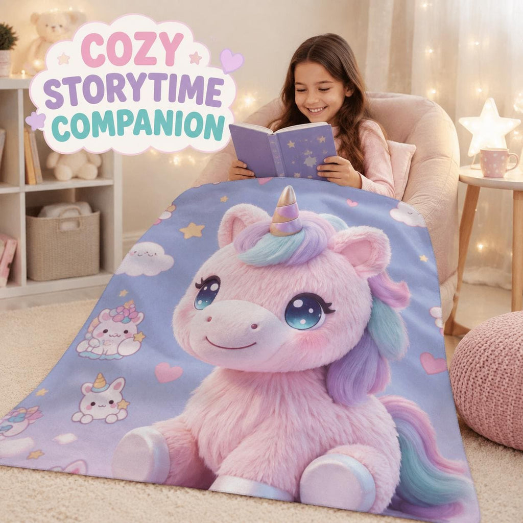 Pastel Unicorn Sherpa Blanket, Cute Kawaii Kids Throw, Girls Bedroom Decor, Cozy Unicorn Gift, Nursery Blanket