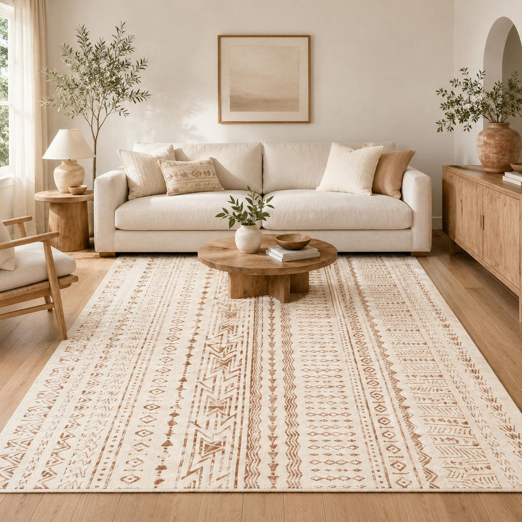 Area Rug, 6 X 9 Ft Large Washable Rug, Non-Slip And Tear-Resistant Soft Carpet, Pet & Child Friendly Modern Area Rugs, Indoor Mat For Bedroom, Office, Living Room, Kids Room, Entryway, Beige